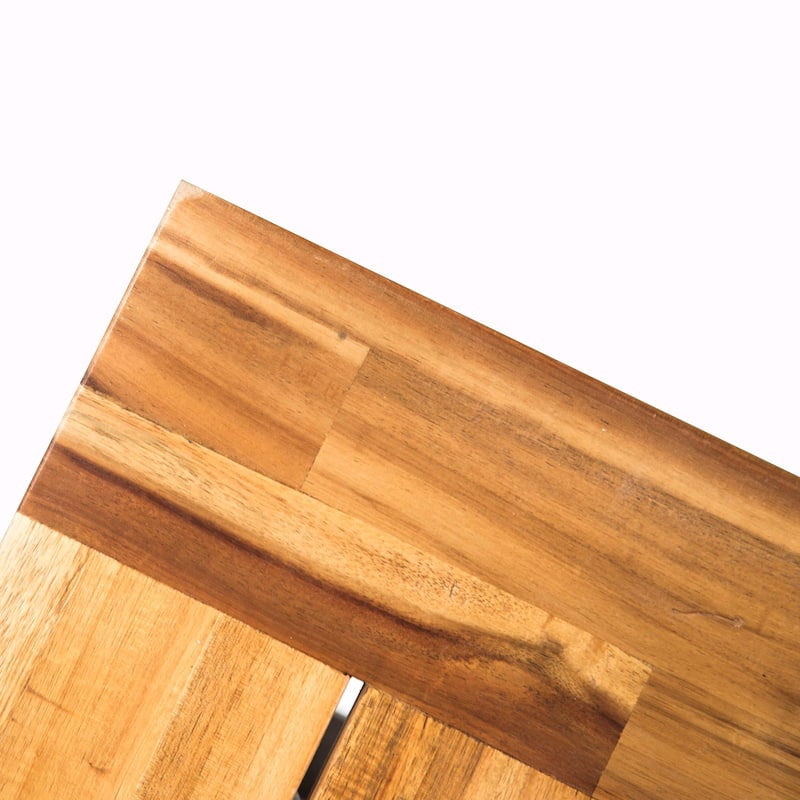 Acacia Wood Slat-Panel Bench with Powder-Coated Iron Frame