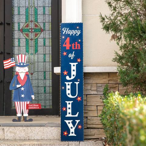 Glitzhome 42.5"H LED Lighted Wooden Happy July 4th Porch Sign