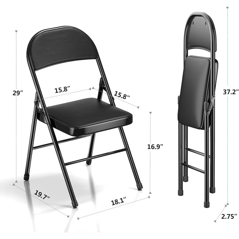 VECELO 5-Piece 1 Table + 4 Folding Chairs Card Game Set 33.8” Square PU Leather Multi-Purpose Table for Indoor Outdoor Use