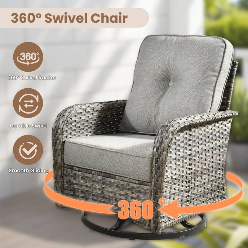 XIZZI 3-piece Outdoor Patio Wicker Swivel Chair Bistro Set