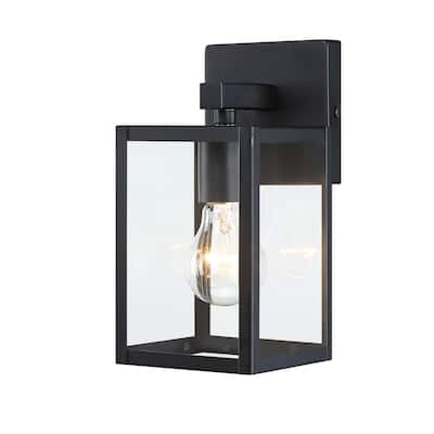 9.5 in. Black Outdoor Hardwired Wall Lantern Scone with Clear Glass Shade and No Bulbs Included