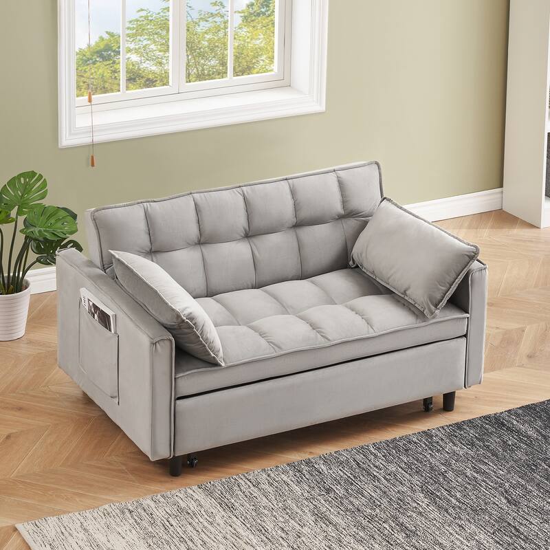 55" 3-in-1 Double Pull-Out Sofa Bed for Living Room