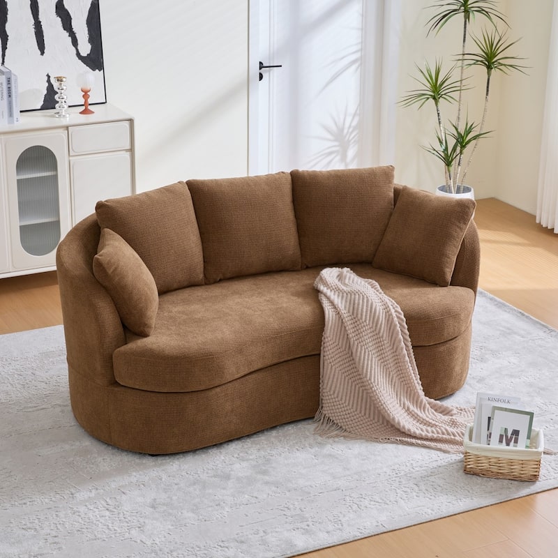73.82" Modern Plush Chenille Wide Curved Sofa with Pillows - Brown