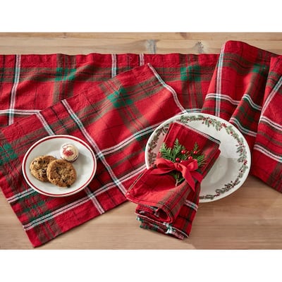 Sleigh Ride Holiday Tartan Plaid Red and Green Cotton Table Runner, 72.0 in.