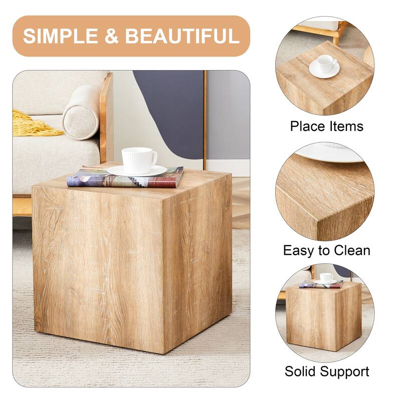 Roomfitters Square MDF Coffee Table with Textured Light Wood Finish, Modern Minimalist Cube Accent Table