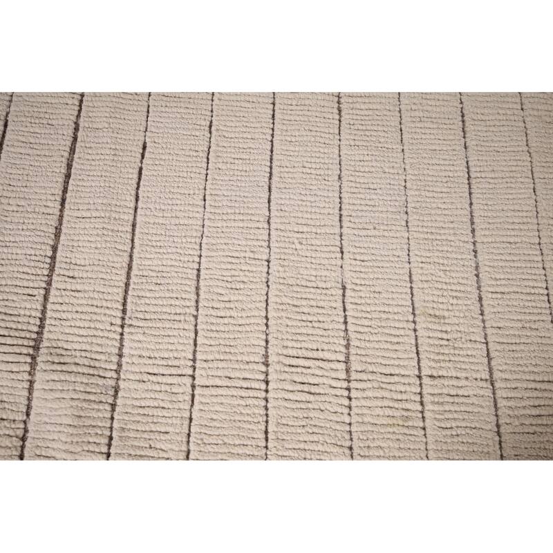 Striped Ivory Moroccan Palace Size Large Rug Hand-Knotted Wool Carpet - 14'2"x 21'6"