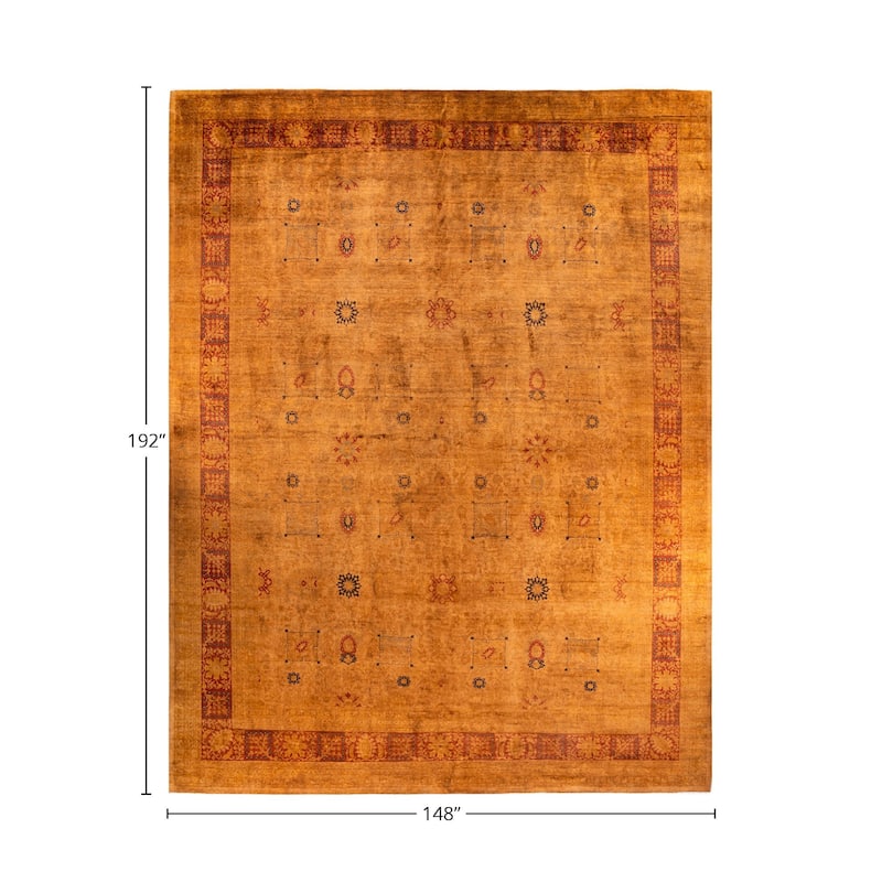Overton Handknotted Wool Vintage Inspired Contemporary Overdyed Yellow Area Rug - 16' 0" x 12' 4"