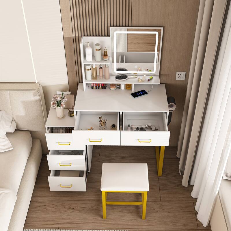 3 Color and Power Outlet Makeup Vanity Table