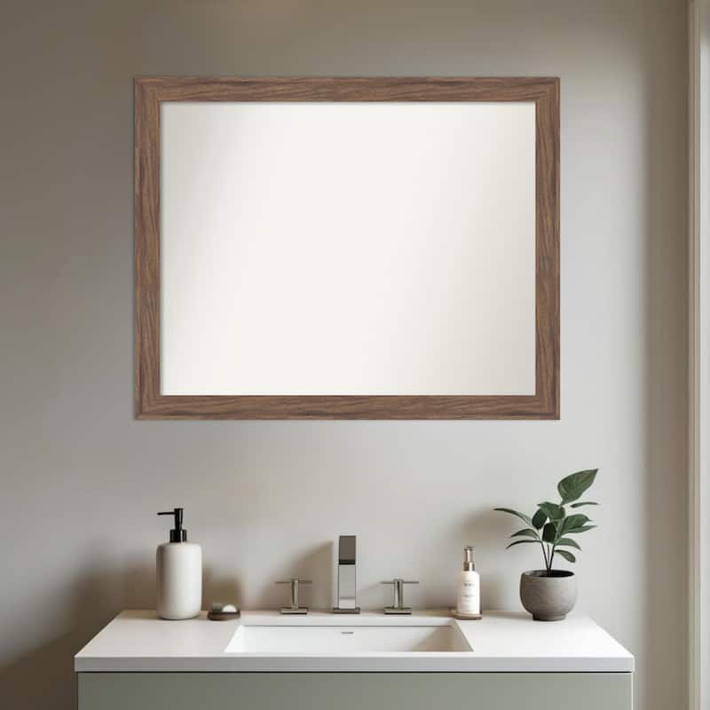 Pia Medium Brown Narrow Non-Beveled Framed Bathroom Vanity Wall Mirror - Pia Medium Brown Narrow