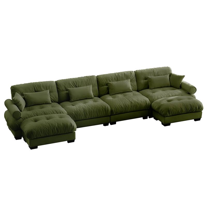 U-Shaped 4 Deep Seater Sectional Sofa with 2 Movable Ottomans & Pillows