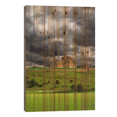 Lightning Bolt Over Rock Of Cashel, County Tipperary, Munster Province, Republic Of Ireland Print On Wood by Dennis Flaherty