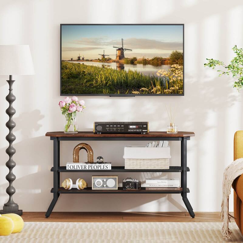 Costway TV Stand for 46" TVs with 2 Storage Shelves Tapered Metal Legs