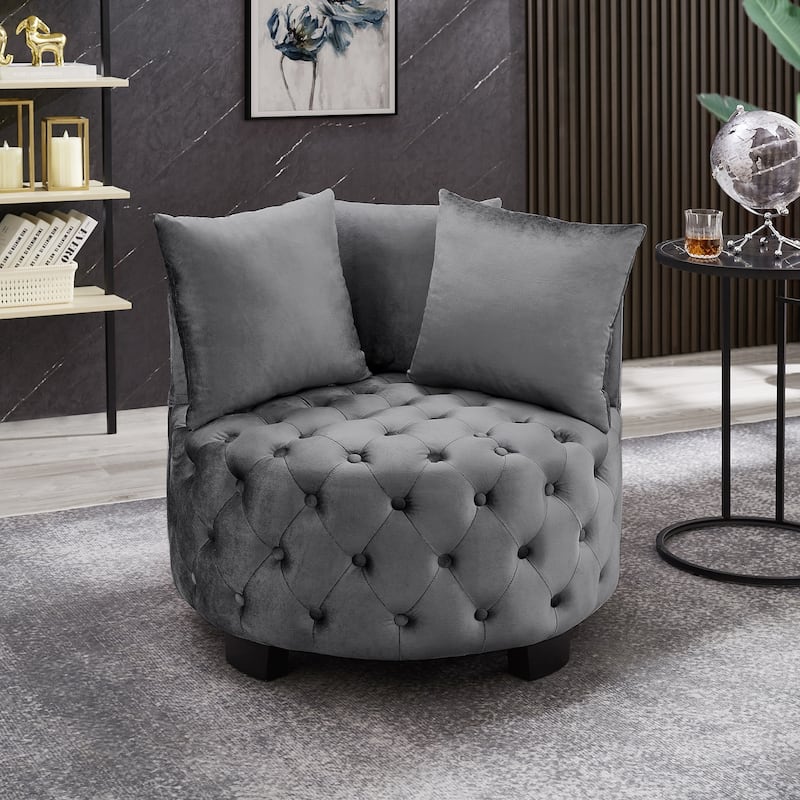Contemporary Upholstered Tufted Leisure Chair Accent Chair - Dark Gray