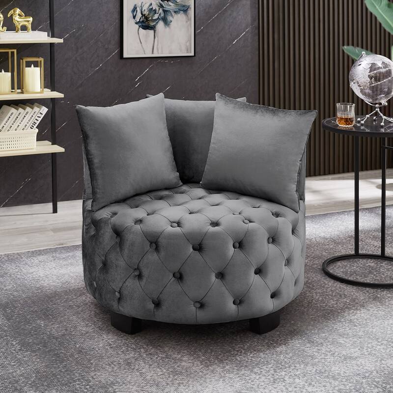 Upholstered Tufted Leisure Chair Accent Chair, Velvet Single Sofa Round Club Chair - Dark Gray