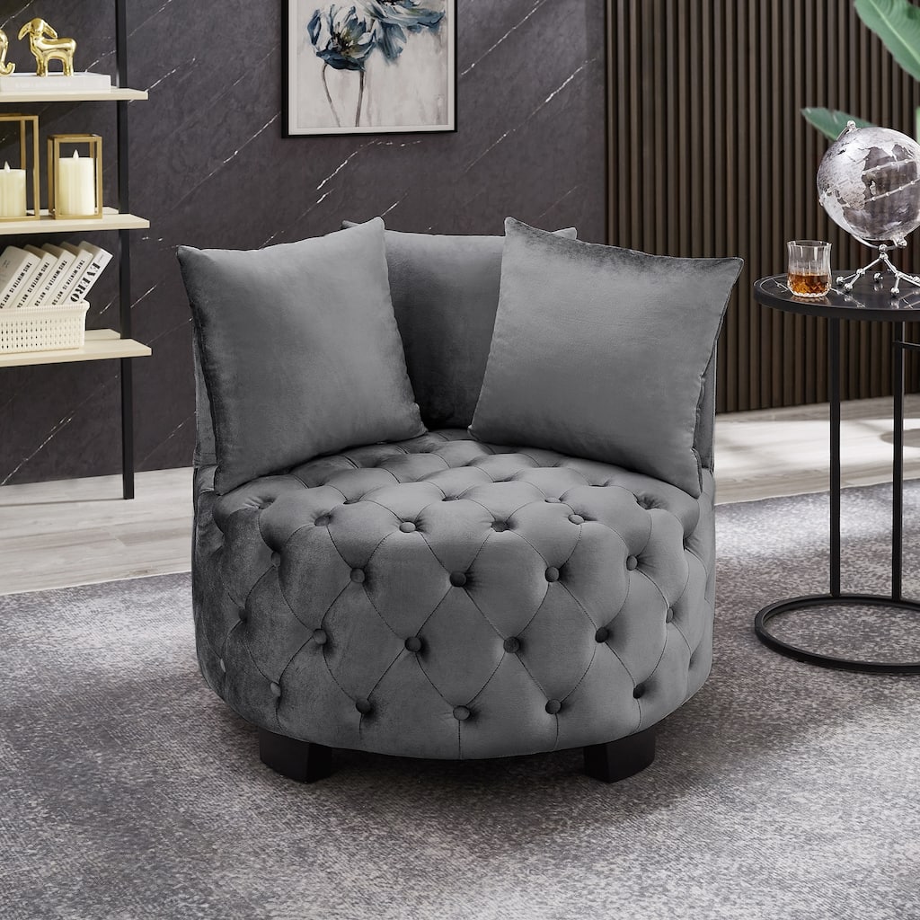 Upholstered Tufted Leisure Chair Accent Chair, Velvet Single Sofa Round Club Chair