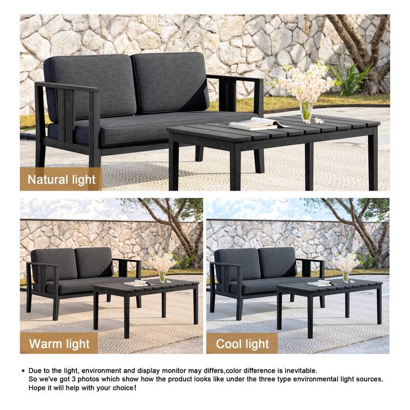 Teak Wood Water Resistant Outdoor Loveseat and Coffee Table Set (Set of 2)