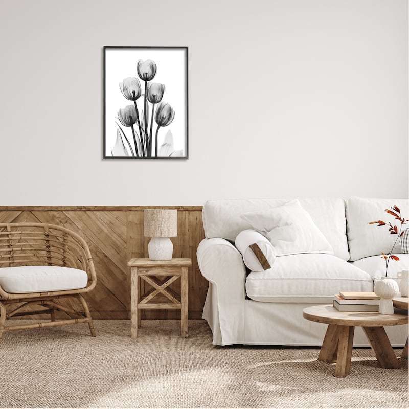 Stupell Abstract Flower Silhouette Monochrome Tulips Design Framed Wall Art - White