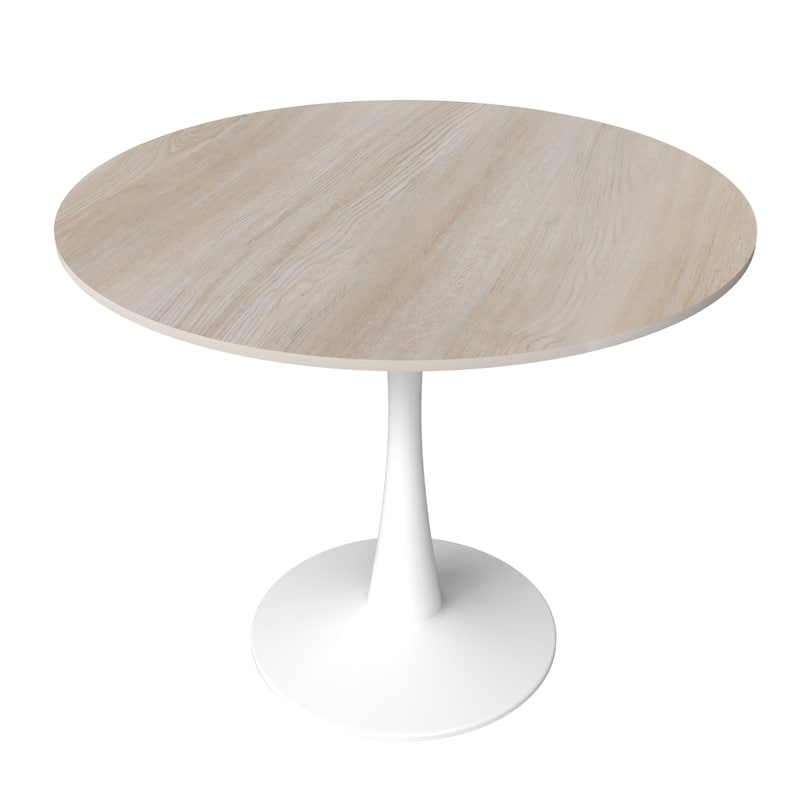 Bristol Round Dining Table for 4, 35" Sintered Stone Tabletop with White Stainless Steel Pedestal Base