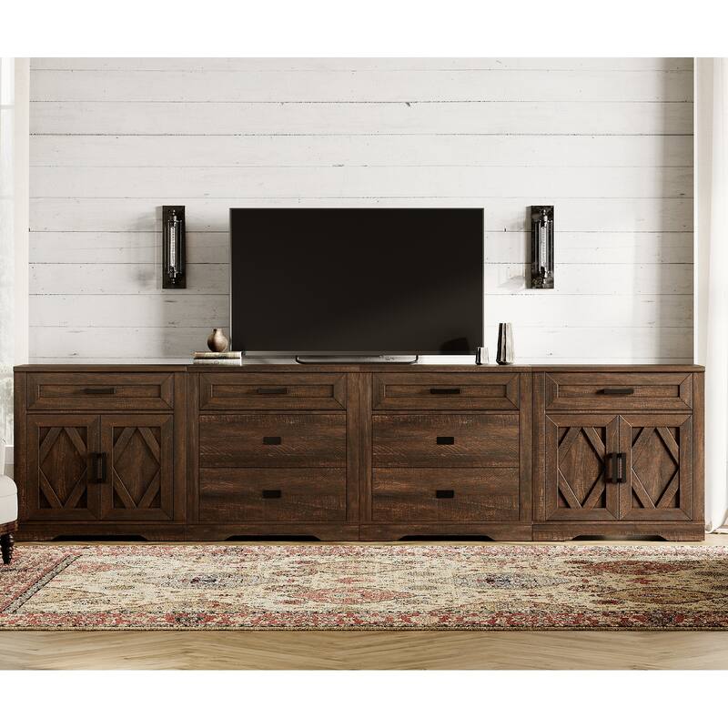 Large TV Stand,3/4-in-1 Farmhouse TV Console Table with Storage Barn Door Cabinet