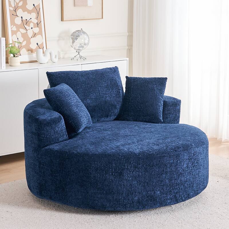 Round Accent Chair with High-Resilience Cushions, Swivel Chenille Barrel Chair, Fluffy Sleeper Lounge Chair