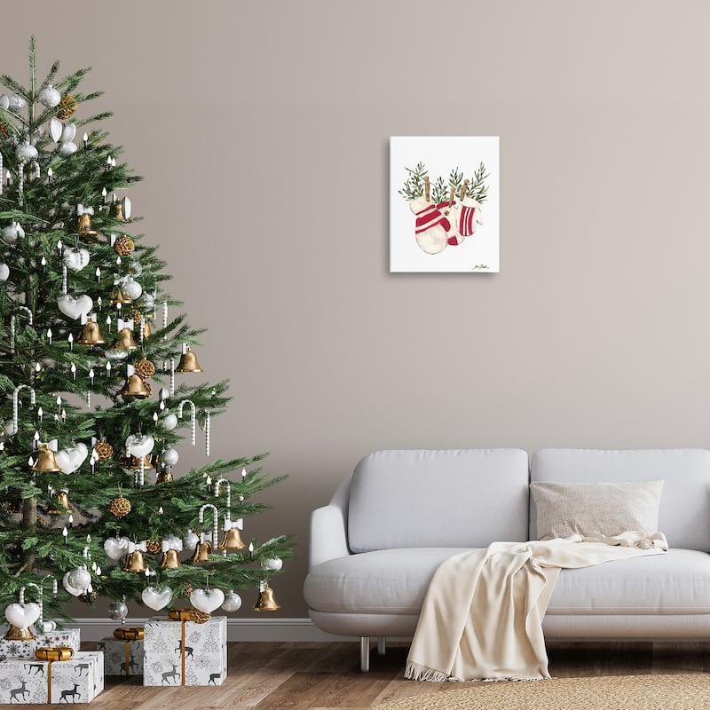 Stupell Winter Mittens on Clothesline Canvas Wall Art Design By Sara Baker