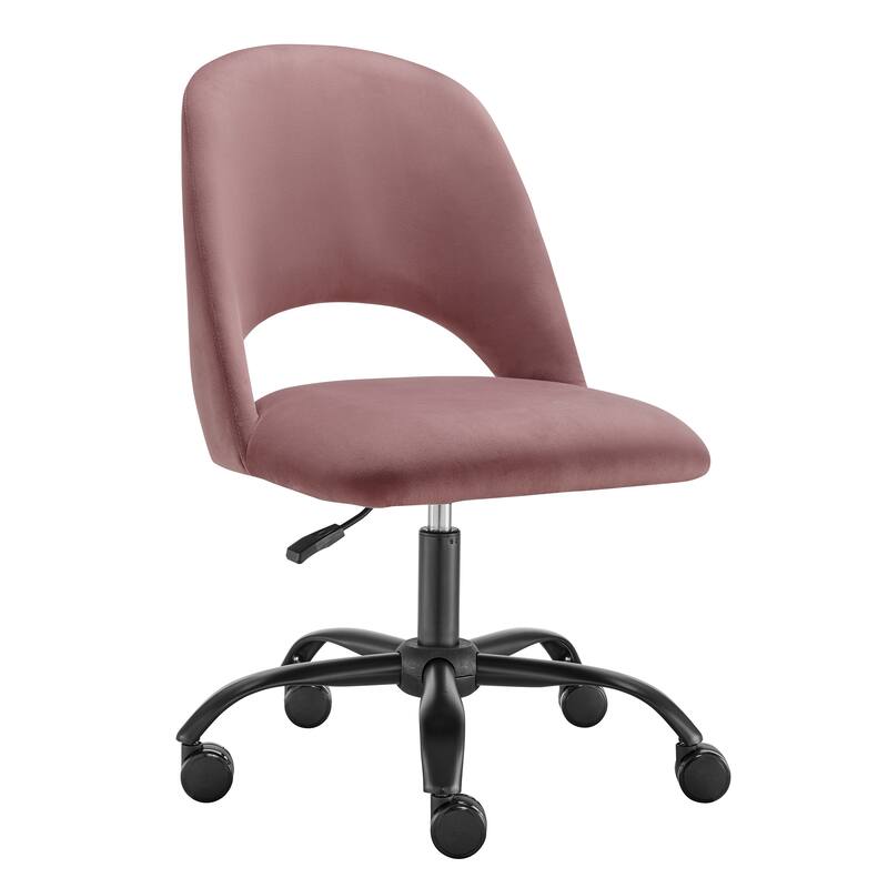 Rose and Black Steel and Velvet Adjustable Swivel Rolling Conference Office Chair - 20.08' X '37.6' X '23.82