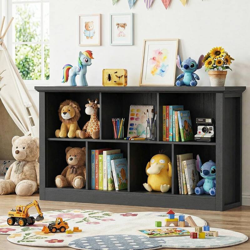 7/10 Cube Bookcase Organizer with Backpanel, 50" Wooden Storage Book Shelf for Living Room, Bedroom, Home Office, Kids Room
