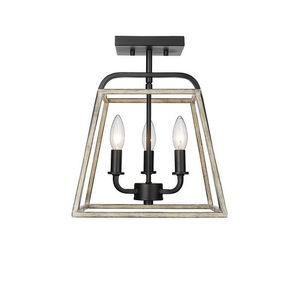 slide 2 of 5, Millennium Lighting Bonnie 3 Light Semi-Flush Ceiling Mount in Matte Black Grey Wood Matte Black / Grey Wood