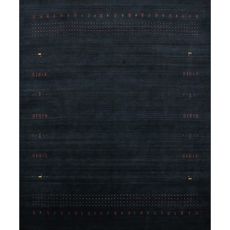 Hand Knotted Oriental 100% Wool Carpet Tribal Animal Pictorial Navy Blue & Blues Gabbeh Area Rug - 8' 9'' X 8' 10''