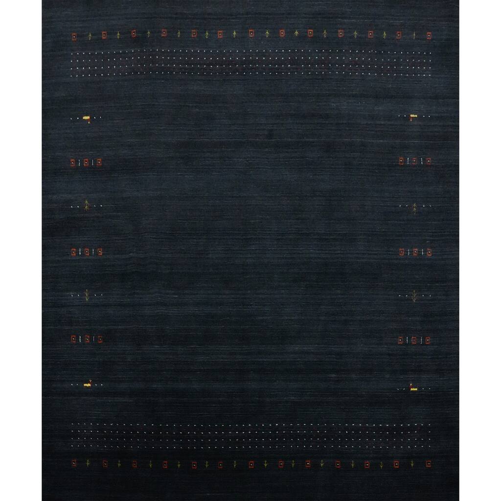 Hand Knotted Oriental 100% Wool Carpet Tribal Animal Pictorial Navy Blue & Blues Gabbeh Area Rug - 8' 9'' X 8' 10''