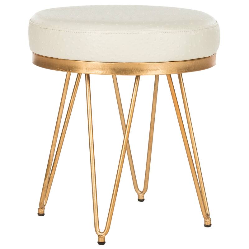 SAFAVIEH Scarlett Mid-Century Faux Ostrich Round Cream Bench - 16" x 16" x 17.8" - 16Wx16Dx18H