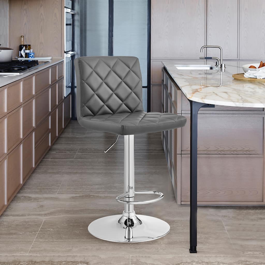 Duval 24" Adjustable Swivel Bar Stool, Gray Faux Leather and Charcoal