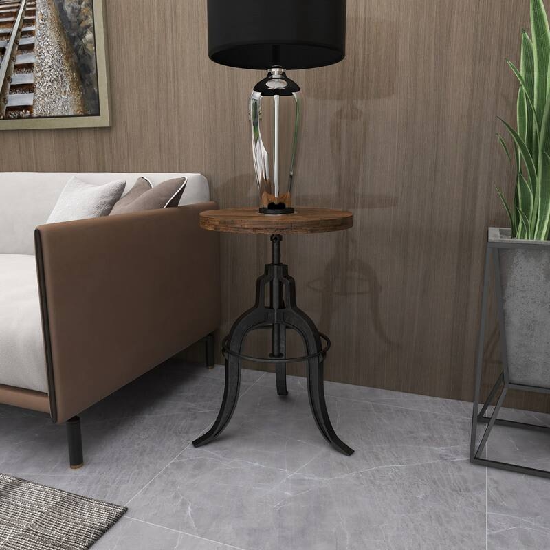 Black Metal Vintage Industrial Inspired Stool with Brown Adjustable Wood Seat