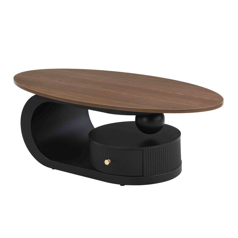 2-Piece Coffee Table Set with Oval and Round Tables, Accent Table Dining Table with Anti-slip Adjustable Pads