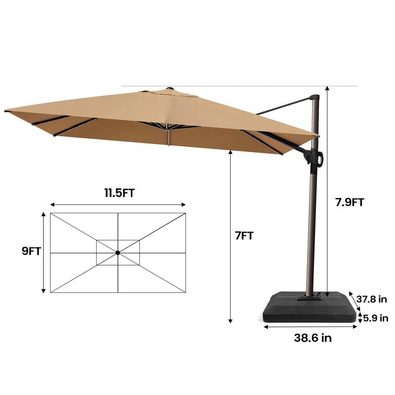 Pellebant Outdoor Patio 9 FT x 11.5 FT Cantilever-Offset Umbrella with Premium Base