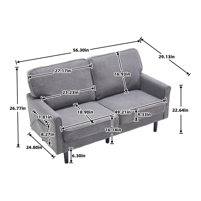 Loveseat Sofa Upholstered Deep Seat Sofa Modern Love Seat with USB & Removable Pillow Cover, Pockets 2-seat Armchair