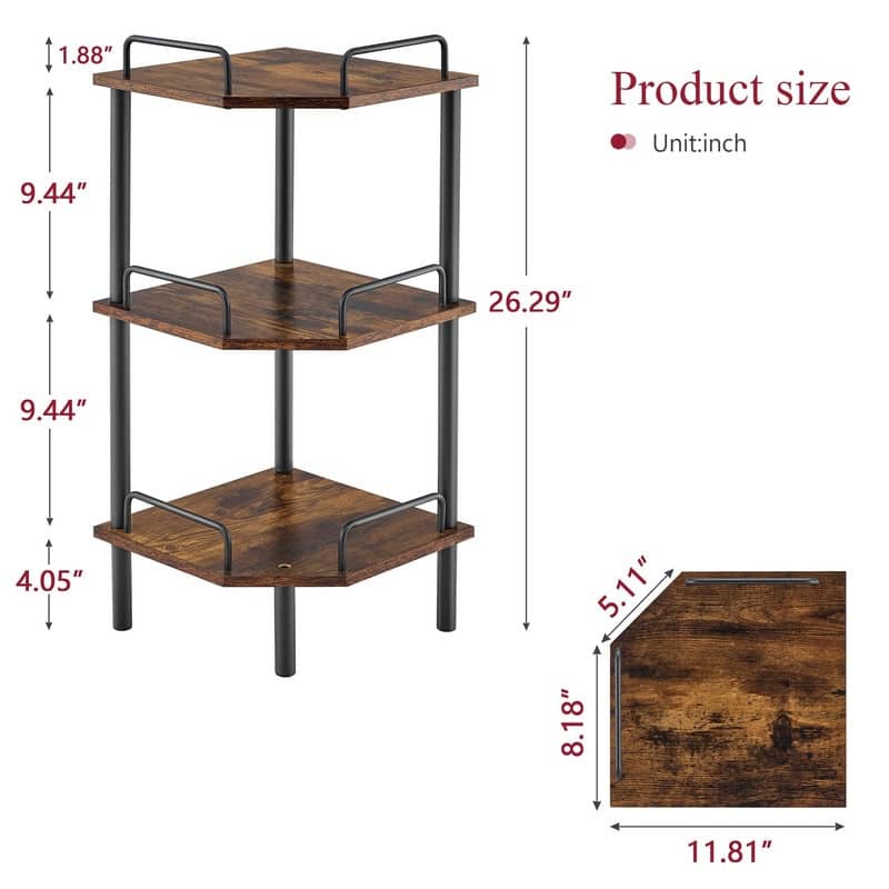 Corner Shelf Stand - 11.81"D x 11.81"W x 26.29"H