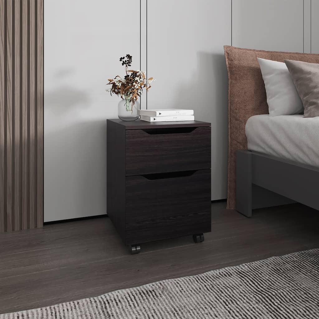 Stylish Wengue Nightstand with Versatile Storage and Mobility Feature