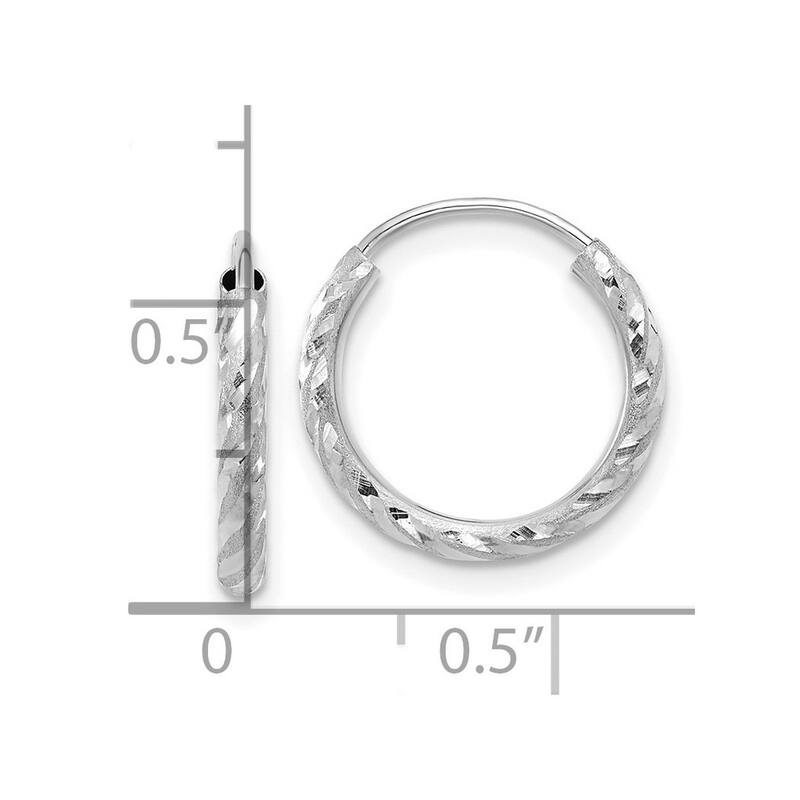 Curata 14k White Gold Polished and Satin Diamond cut Endless Hoop Earrings - 14.7x2mm