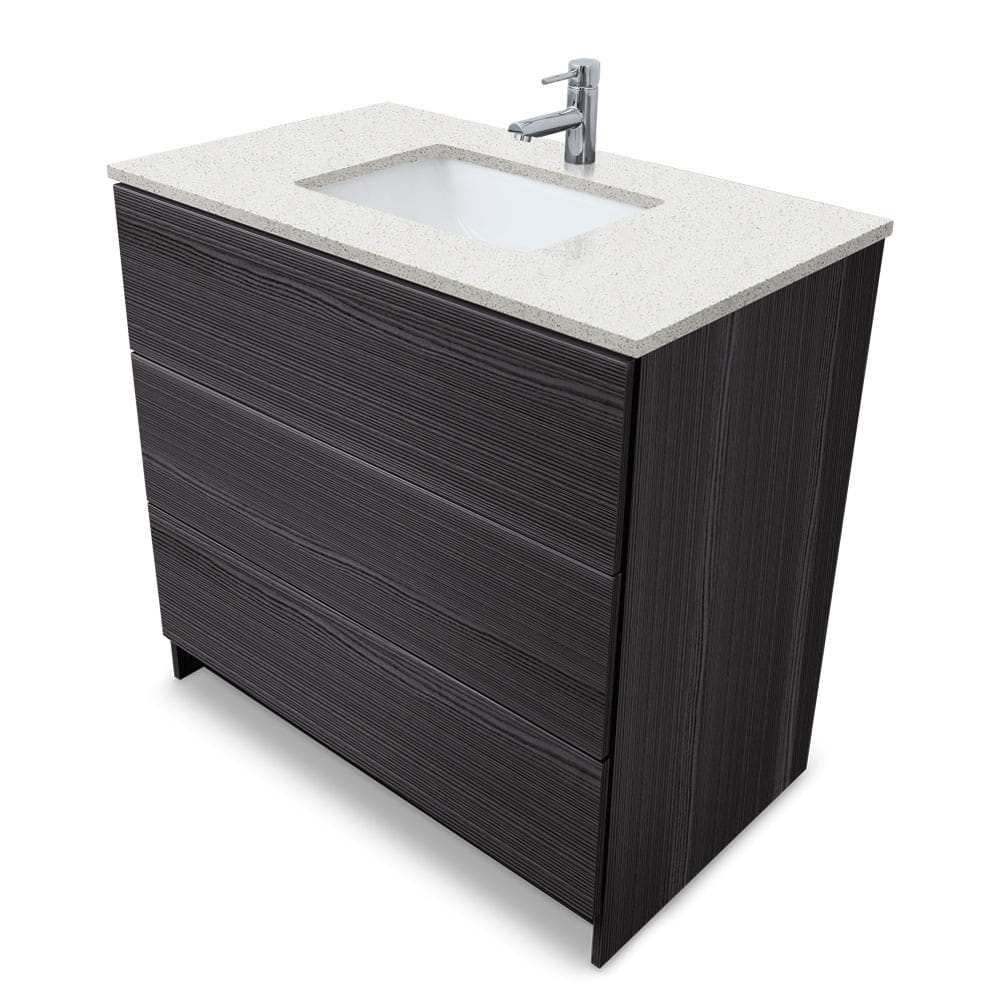Element Standing 36 in x W x 22 in D x 35 in H Bath Vanity in Ebony with Galaxy White Quartz Top Single Hole