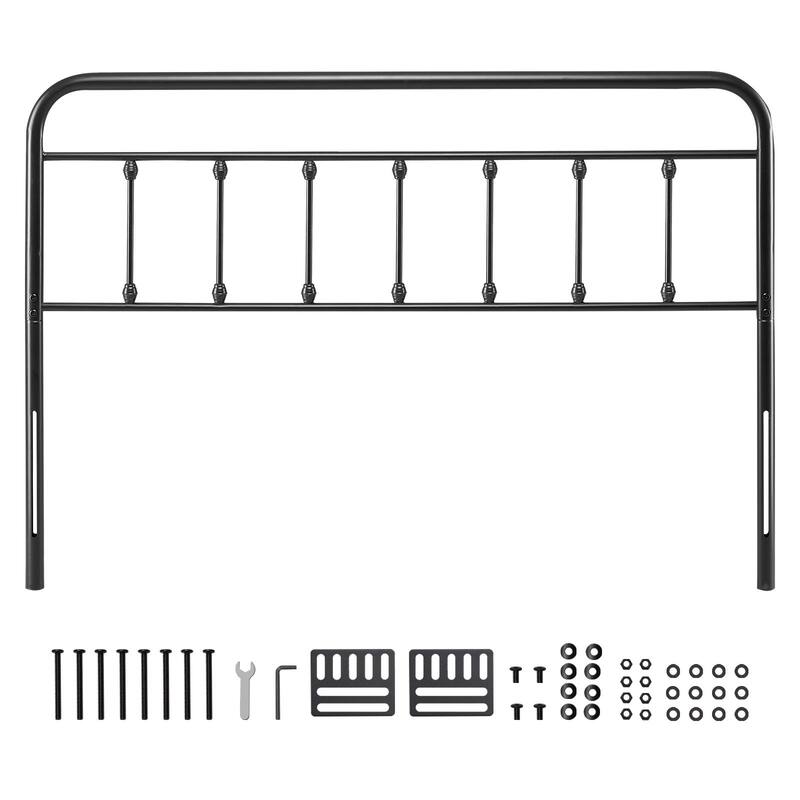Black Metal Vintage Bed Frame Queen Size Headboard with Carbon Steel Construction - Black