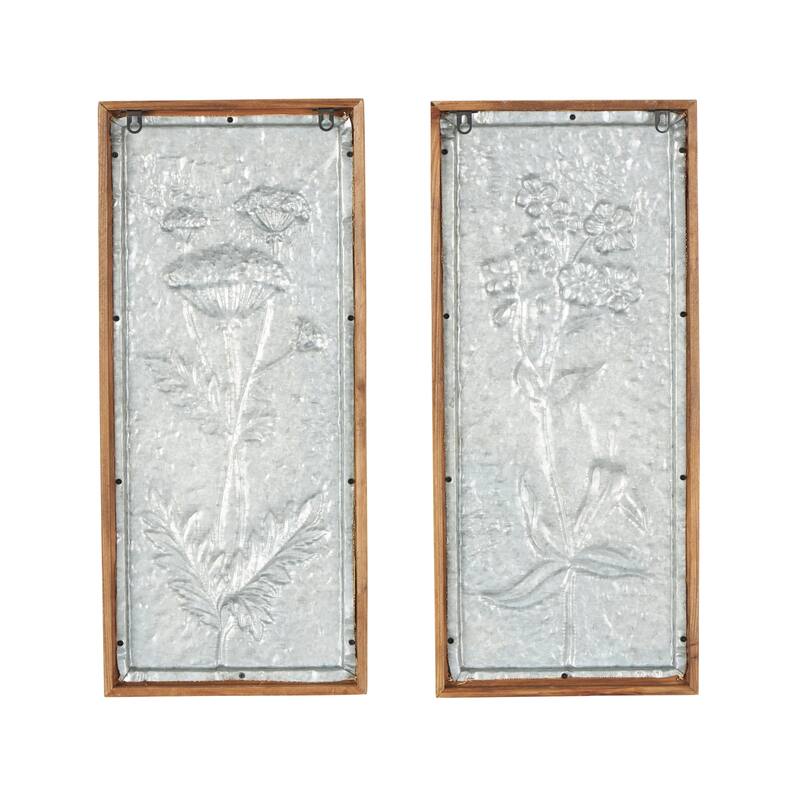 Wood Floral Textured Home Wall Decor with White Painted Accents - Set of 2 Cream - Roche River Decor