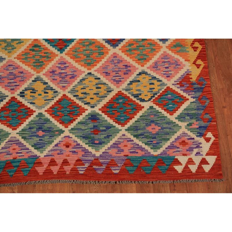 Reversible Kilim Oriental Area Rug Flatweave Wool Carpet - 7'11" x 9'8"