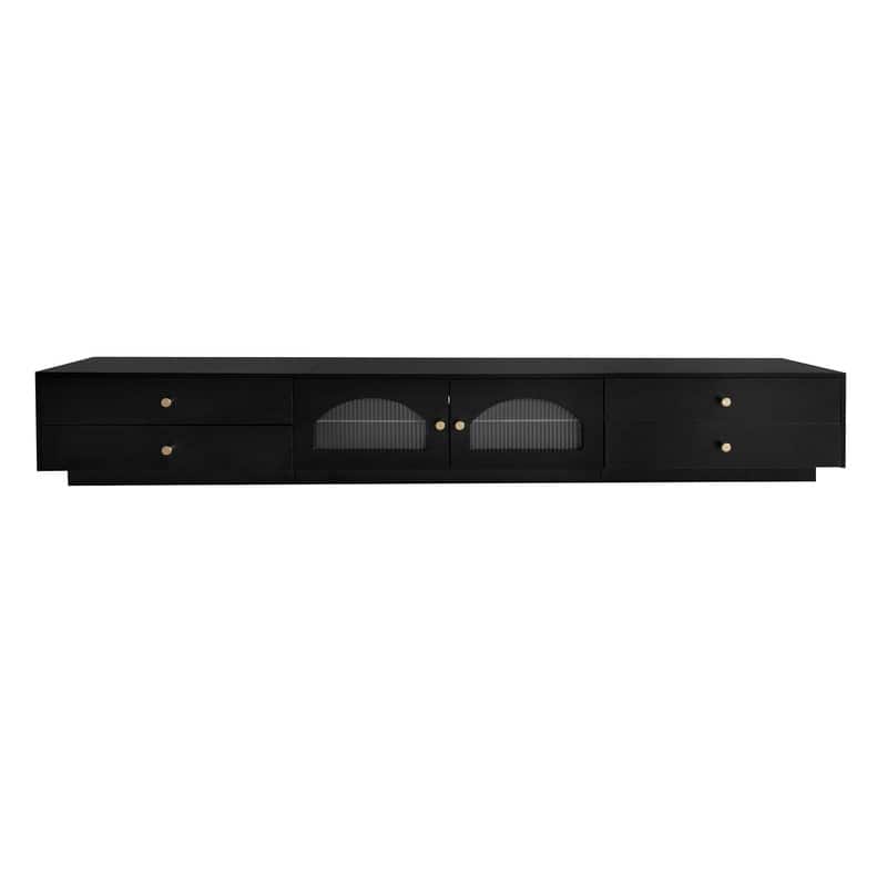 Luxurious 95" TV Stand with Fluted Glass Doors and Tempered Glass Shelves