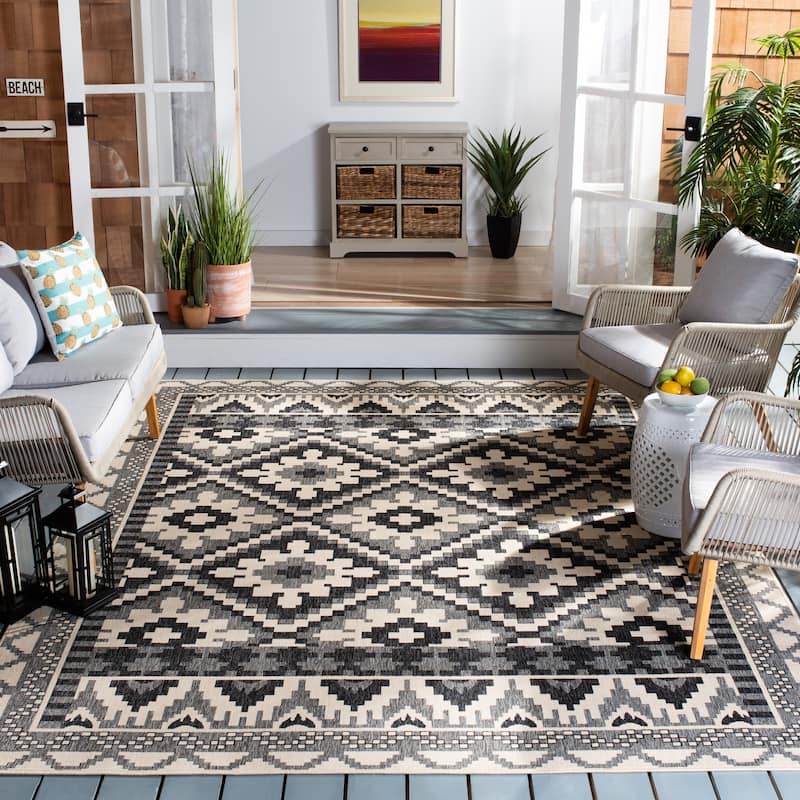 SAFAVIEH Veranda Vitaline Indoor/ Outdoor Waterproof Patio Backyard Rug - 6'7" x 9'6" - Beige/Grey