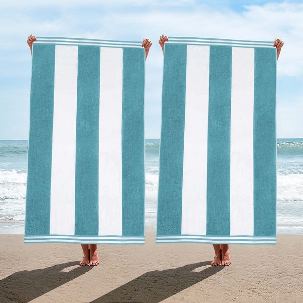 Cabana Stripe Oversized Cotton Beach 2 Piece Towel Set by Superior - Turquoise