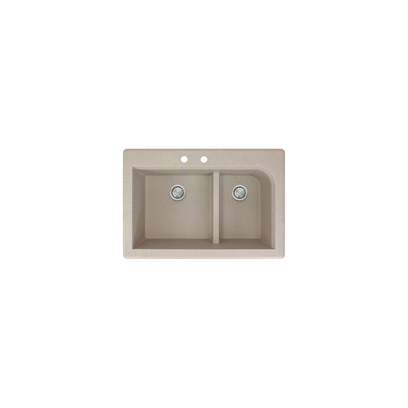 Transolid Radius 33in x 22in silQ Granite Drop-in Double Bowl Kitchen Sink with 1 Pre-Drilled Faucet Hole - 22" x 33" x 9.5"/CB
