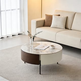 Modern Round White Wooden Color Coffee Table with Drawers