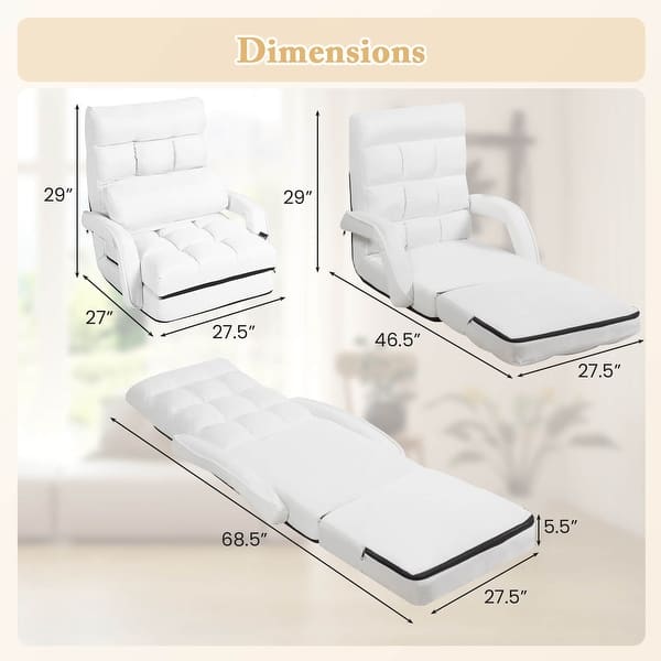 dimension image slide 3 of 4, Costway Folding Floor Single Sofa Recliner Chair W/ a Pillow 5