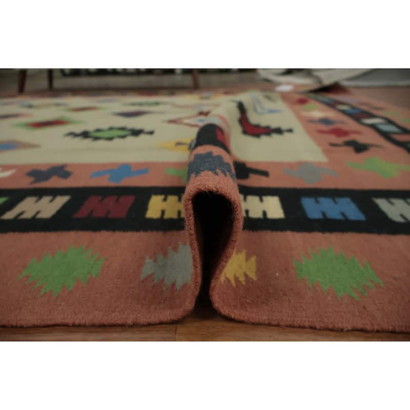 Hand Woven Oriental 100% Wool Carpet Southwestern Modern Green Kilim Area Rug - 10' 6'' X 8' 8''